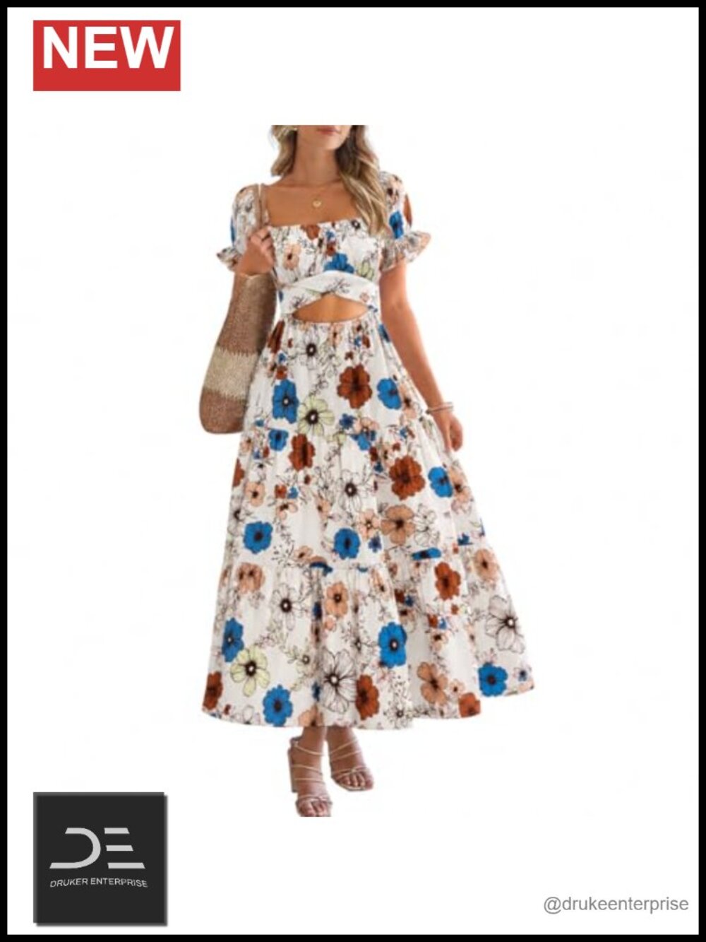 Womens Summer Short Sleeve Square Neck A Line Cutout Tiered Flowy Vacation Maxi